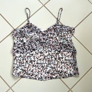 Express Floral Pearl Ruffle Cami Sz S